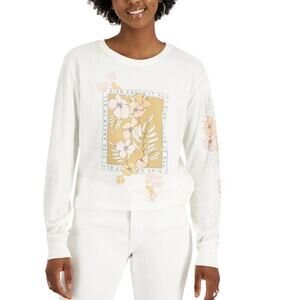 New Love Tribe Juniors Small T-Shirt I Rise Above Long Sleeve Ivory Floral NWT